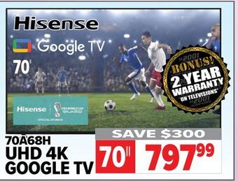 2001 Audio Video Hisense 70" uhd 4k google tv offer