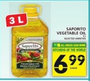 Food Basics Saporito vegetable oil offer