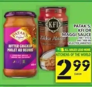 Food Basics Patak's kfi or maggi sauce offer