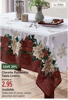 Linen Chest Clarette poinsettia table linens offer