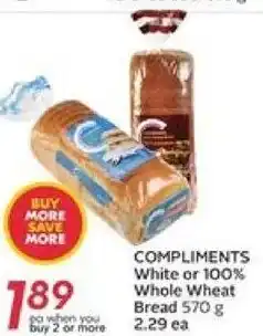 Safeway Compliments White Or 100% Whole Wheat Bread 570g offer