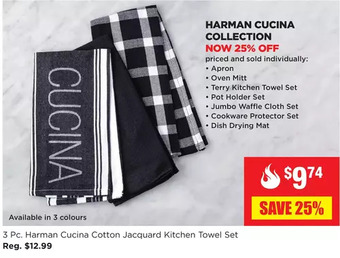 Kitchen Stuff Plus 3 pc. harman cucina cotton jacquard kitchen towel set offer