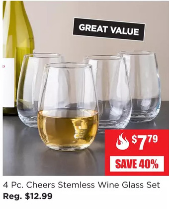 Kitchen Stuff Plus 4 pc. cheers stemless wine glass set offer