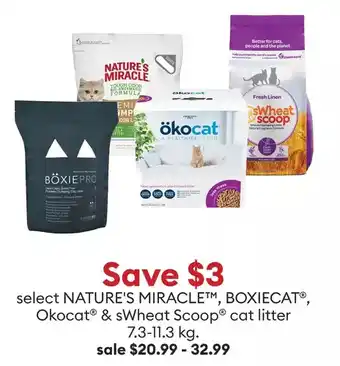 Petsmart Select nature's miracle™, boxiecat®, okocat® & swheat scoop® cat litter 7.3-11.3 kg. offer
