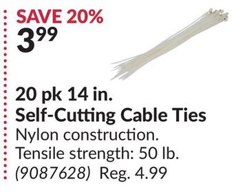 Princess Auto 20 pk 14 in. self-cutting cable ties offer