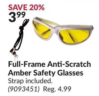 Princess Auto Full-frame anti-scratch amber safety glasses offer