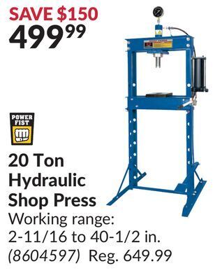 Princess Auto 20 ton hydraulic shop press offer