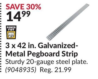 Princess Auto 3 x 42 in. galvanized-metal pegboard strip offer
