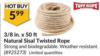 Princess Auto 3/8 in. x 50 ft natural sisal twisted rope offer