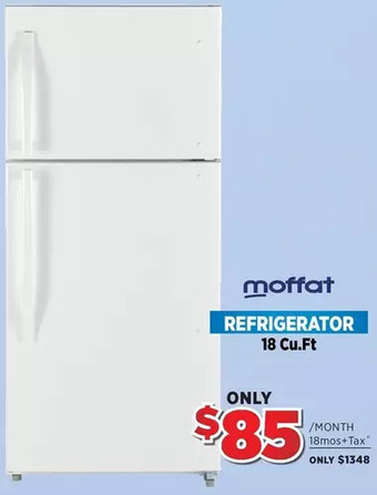 Surplus Furniture Moffat white 18 cubic foot refrigerator offer