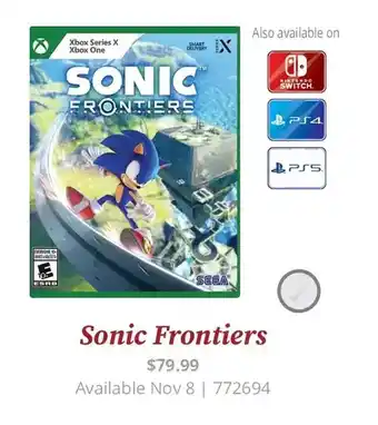 GameStop Sonic frontiers xbox series x offer