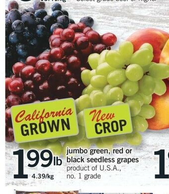 Fortinos Jumbo Green, Red Or Black Seedless Grapes offer
