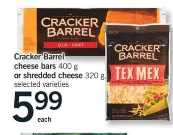 Fortinos Cracker Barrel Cheese Bars or Shredded Cheese offer