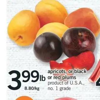 Fortinos Apricots, or Black or Red Plums offer