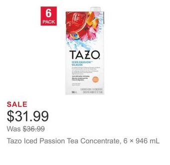 Costco Tazo iced passion tea concentrate, 6 × 946 ml offer