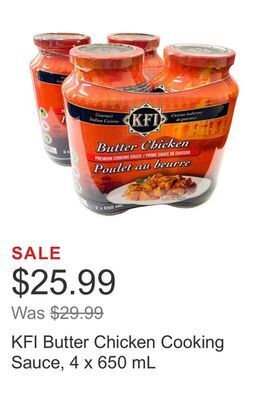 Costco Kfi butter chicken cooking sauce, 4 x 650 ml offer