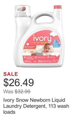 Costco Ivory snow newborn liquid laundry detergent, 113 wash loads offer
