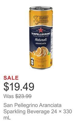 Costco San pellegrino aranciata sparkling beverage 24 × 330 ml offer
