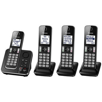 Best Buy Panasonic 4-handset dect cordless phone with answering machine (kxtgd394b) offer