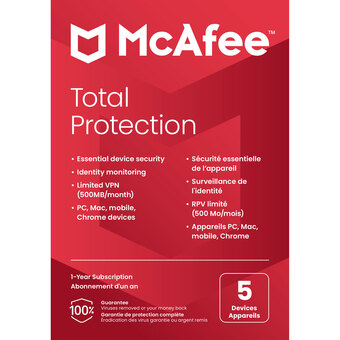 Best Buy Mcafee total protection (pc/mac/ios/android) - 5 devices - 1 year offer