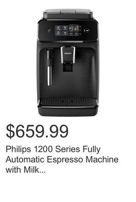 Costco Philips 1200 series fully automatic espresso machine with milk frother in matte black offer