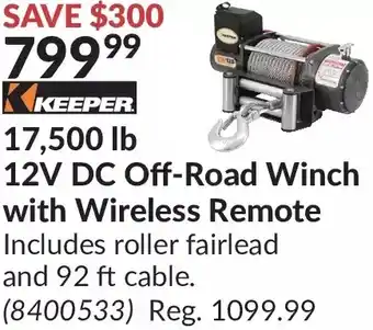 Princess Auto Keeper 17,500 lb 12v dc off-road winch with wireless remote offer