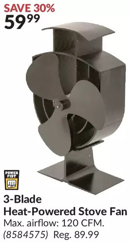Princess Auto Power fist 3-blade heat-powered stove fan offer