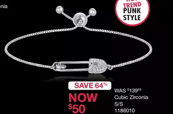 Sterling silver cubic zirconia safety pin bolo bracelet