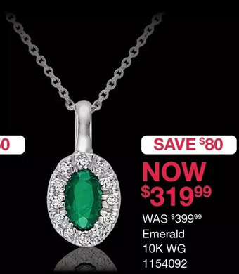 Charm Diamond 10k white gold emerald and diamond halo pendant offer