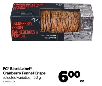 Real Canadian Superstore Pc black label cranberry fennel crisps offer