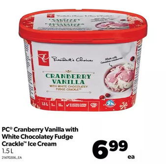 Real Canadian Superstore Pc cranberry vanilla with white chocolatey fudge crackle ice cream offer
