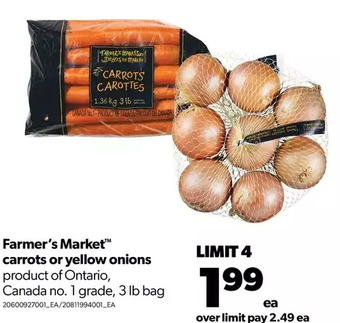 Real Canadian Superstore Farmer's market carrots or yellow onions offer