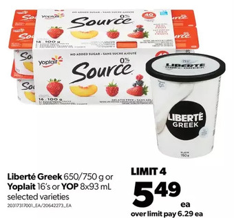Real Canadian Superstore Liberté greek or yoplait or yop offer