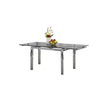 Best Buy Clear glass modern extendable dining table with chrome finish metal pillar legs seats 4- 6 offer