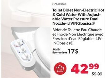Shopper+ Toilet bidet non-electric hot & cold water with adjustable water pressure dual nozzle- livingbasics offer