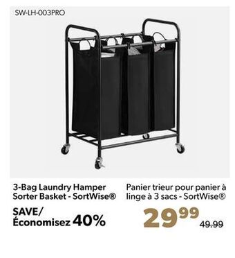 Shopper+ 3-bag laundry hamper sorter basket - sortwise offer