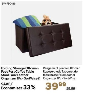 Shopper+ Folding storage ottoman foot rest coﬀee table stool faux leather organizer 1pc - sortwise offer