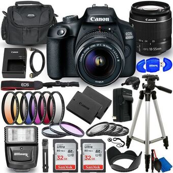 Best Buy Canon eos 4000d / rebel t100 with 18-55mm iii lens - top value 64gb bundle offer