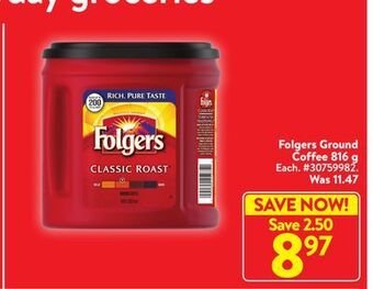 Walmart Folgers ground coffee 816 g offer