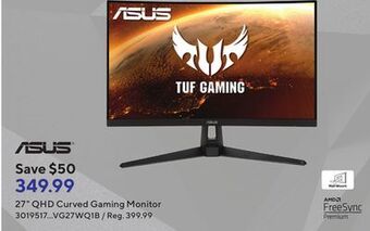 Staples Asus 27" qhd curved gaming monitor offer