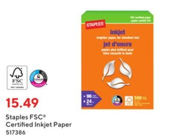 Staples Staples fsc® certified inkjet paper offer