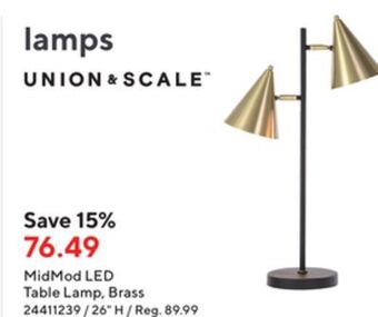 Staples Union & scale midmod led table lamp, brass offer
