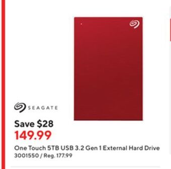 Staples Seagate one touch 5tb usb 3.2 gen 1 external hard drive offer