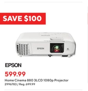 Staples Epson home cinema 880 3lcd 1080p projector offer