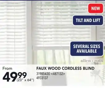 Lowe's Allen + roth faux wood cordless blind 23" x 64" offer