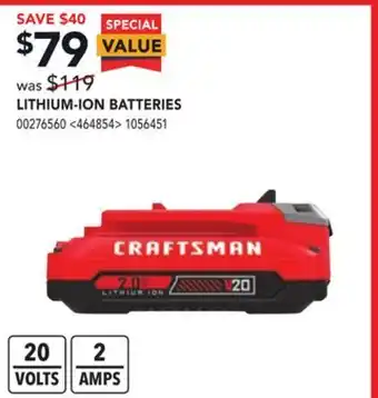 Lowe's Craftsman lithium-ion batteries offer