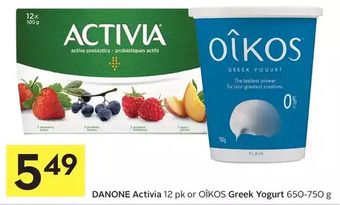 Foodland Danone activia or oîkos greek yogurt offer