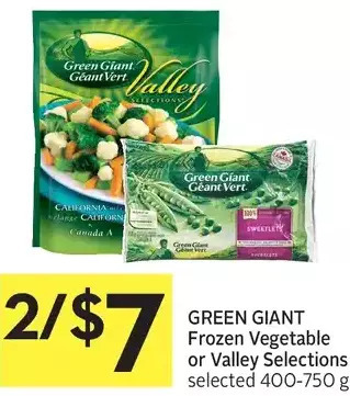 Foodland Green giant frozen vegetable or valley selections offer
