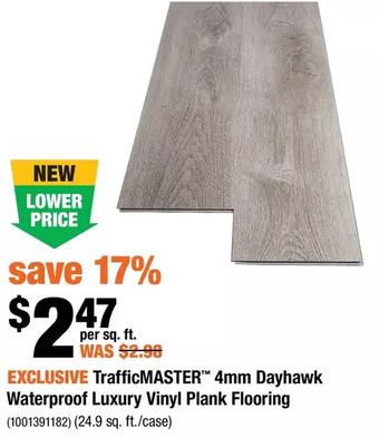 Home Depot Trafficmaster 4mm dayhawk waterproof luxury vinyl plank flooring offer