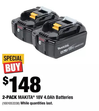 Home Depot 2-pack makita 18v 4.0ah batteries offer